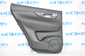 Door trim card rear left Nissan Rogue 17-20 black with black insert plastic, molding black gloss, armrest leather, scratches