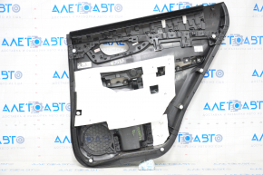Door trim card rear left Nissan Rogue 17-20 black with black insert plastic, molding black gloss, armrest leather, scratches