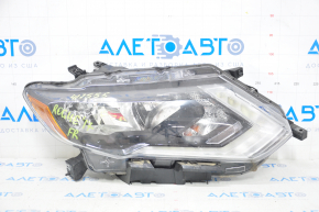 Headlight front right Nissan Rogue 17- halogen, with mount, water damage
