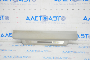 Front left door sill trim Lexus RX350 RX450h 10-15 gray, with chrome, missing emblem, scratches, nicks on chrome, broken fastener