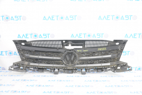 Radiator grill assembly VW Tiguan 12-17 rest with badge, cracks, broken mount, bumps and sand on chrome