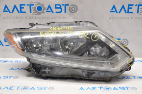 Headlight front right Nissan Rogue 14-16 bare halogen hole in housing, broken fasteners, crack, needs polishing