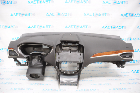 Torpedo front panel without AIRBAG Lincoln MKZ 13-20 black, wood inserts, crack on air duct, scratches, chip