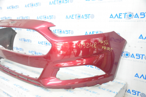 Front bumper bare Ford Fusion mk5 13-16 without parking sensors, red, broken fastener, soldered, broken honeycombs