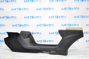 Central console armrest and cup holders Tesla Model S 12-15 pre-restored, black leather, with carbon inserts, beige armrest, non-factory holes, scratches on leather, broken guide
