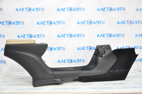 Central console armrest and cup holders Tesla Model S 12-15 pre-restored, black leather, with carbon inserts, beige armrest, non-factory holes, scratches on leather, broken guide