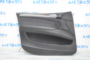Door trim card front left BMW X5 E70 07-13 black, wood insert, cracks on insert, tear, broken fastener