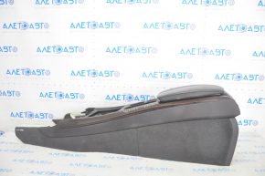 Central console armrest and cup holders BMW X5 E70 07-13 leather, black, dark wood inserts, scratches, broken pad, dented