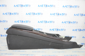 Central console armrest and cup holders BMW X5 E70 07-13 leather, black, dark wood inserts, scratches, broken pad, dented