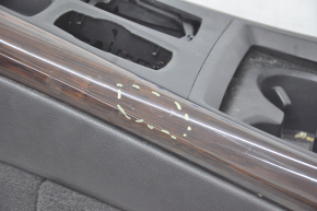 Central console armrest and cup holders BMW X5 E70 07-13 leather, black, dark wood inserts, scratches, broken pad, dented