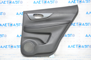 Door trim card rear right Nissan Rogue 14-20 black with black insert plastic, molding under carbon gloss, armrest leather