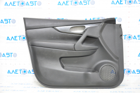 Door trim card front left Nissan Rogue 14-20 black with black insert plastic, molding under carbon gloss, armrest leather