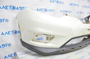 Front bumper bare Nissan Rogue 14-16 white, cracked, worn, broken fastener