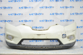 Front bumper bare Nissan Rogue 14-16 white, cracked, worn, broken fastener