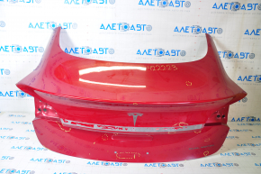 Trunk lid bare Tesla Model 3 18-20 red PMMR, scratches, pokes, scratches on the edge