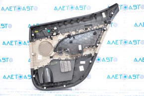 Door trim card rear left Hyundai Elantra AD 17-18 black with beige insert plastic, armrest leather, molding gray gloss, scratches