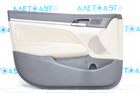 Door trim card front left Hyundai Elantra AD 17-18 black with beige insert plastic, armrest leather, molding gray gloss