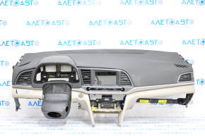 Torpedo front panel with AIRBAG Hyundai Elantra AD 17-18 prerest, black with beige inserts, chrome peeling, scratches