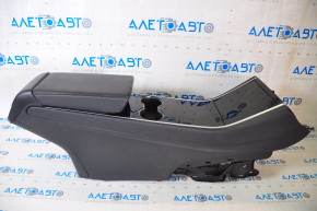 Central console armrest and cup holders Tesla Model 3 18-20 leather black, glossy overlays, bumpers, without wiring