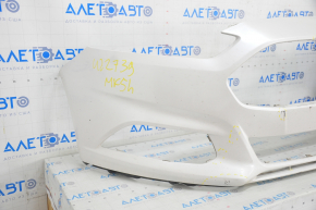 Front bumper bare Ford Fusion mk5 13-16 without parking sensors, white, pressed, scratches, honeycomb fractures, pressed fasteners