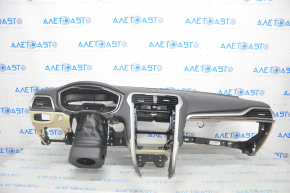 Torpedo front panel with AIRBAG Ford Fusion mk5 13-20 black with wood insert, beige overlays, under projection