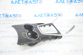 Center console trim with cup holder Ford Edge 15-18 black gloss, type 2, scratches
