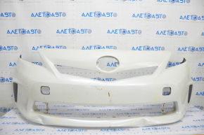 Front bumper bare Toyota Prius V 12-14 pre-rest, white, pressed, dented, tears