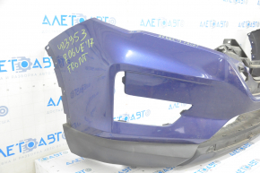 Front bumper bare Nissan Rogue 17- blue, broken fastener, crack, pressed, scratches