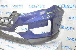 Front bumper bare Nissan Rogue 17- blue, broken fastener, crack, pressed, scratches