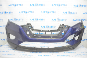 Front bumper bare Nissan Rogue 17- blue, broken fastener, crack, pressed, scratches