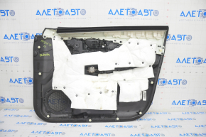 Door trim card front left Nissan Rogue 14-20 black, with black insert plastic, molding under carbon gloss, armrest leather, tear on armrest