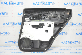 Door trim card rear left Nissan Rogue 14-20 black with black insert plastic, molding under carbon gloss, armrest leather, scratch