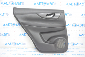 Door trim card rear left Nissan Rogue 14-20 black with black insert plastic, molding under carbon gloss, armrest leather, scratch