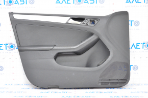 Door trim card front left VW Jetta 11-18 USA black, with black insert plastic, armrest leather, molding gray gloss type 1, scratches
