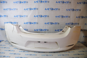 Bare rear bumper Nissan Leaf 13-17 white, torn on the sides and bottom, broken fasteners, painted