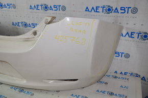 Bare rear bumper Nissan Leaf 13-17 white, torn on the sides and bottom, broken fasteners, painted