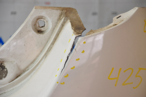 Bare rear bumper Nissan Leaf 13-17 white, torn on the sides and bottom, broken fasteners, painted