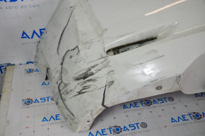 Bare rear bumper Nissan Leaf 13-17 white, torn on the sides and bottom, broken fasteners, painted