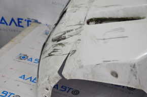 Bare rear bumper Nissan Leaf 13-17 white, torn on the sides and bottom, broken fasteners, painted