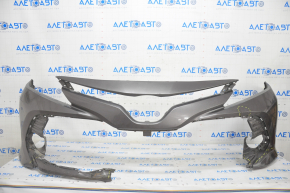 Front bare bumper Toyota Camry v70 18-20 LE\XLE without parking sensors, graphite, broken, missing fragments, broken fastened, pressed, scratches