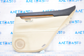 Door trim card rear right Lexus ES300h ES350 13-18 beige with black insert leather, leather armrest, wood molding, torn armrest, dry cleaning