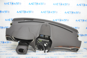 Torpedo front panel with AIRBAG Lincoln MKZ 13-20 black, wood insert, under projection