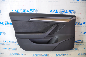 Door trim card front left Tesla Model 3 21 - black leather, wood, with window lift control and door opening button