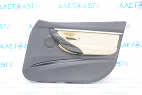 Door trim card front right BMW 3 F30 12-18 black, dark wood trim, beige leather insert, with gray molding and backlight