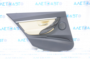 Door trim card rear left BMW 3 F30 12-18 black, dark wood trim, beige leather insert, with gray molding and backlight