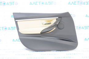Door trim card front left BMW 3 F30 12-18 black, dark wood trim, beige leather insert, with gray molding and backlight