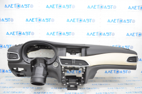 Torpedo front panel with AIRBAG Infiniti QX30 17- black, with overlays, black + beige, pressed
