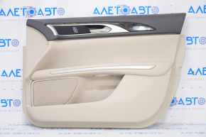 Door trim card front right Lincoln MKZ 13-15 beige leather, armrest leather, insert wood gloss