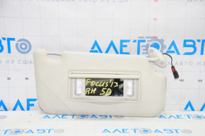 Right visor Ford Focus mk3 11-18 2 lights gray, without hook, broken fastening of mirror cover, without plug