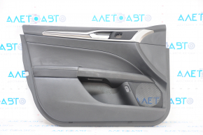 Door trim card front left Ford Fusion mk5 17-20 black with black insert leather, armrest leather, molding under wood, scratches